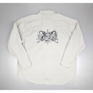 Harley-Davidson Embroidered Logo Button Up Shirt Mens 2XL Tan Pin Stripe Top